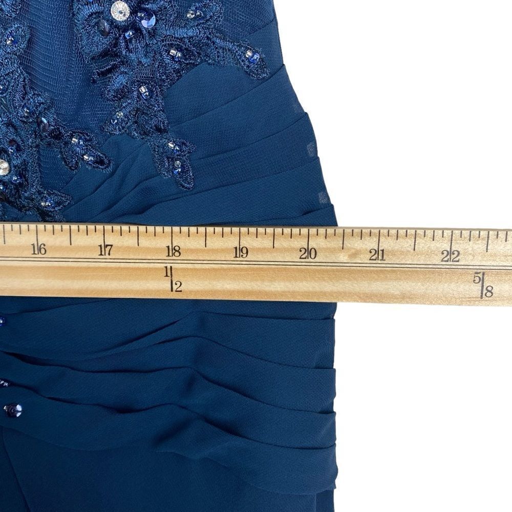 Azazie Libby A-Line Scoop Sequins Chiffon Dress Sz 20 Dark Navy Wedding - Picture 12 of 16